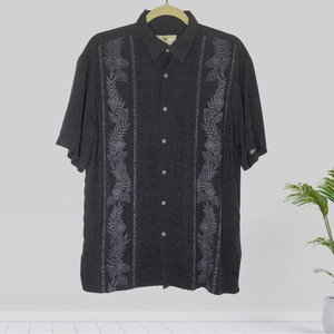 Men’s Island‎ Shores Gray Hawaiian Panel Button Down Shirt Size L